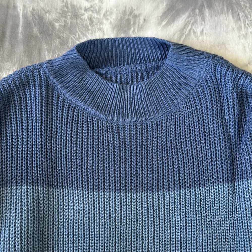 Lune Striped Splice Crew Neck Sweater Blue Off White size Medium - Picture 5 of 5